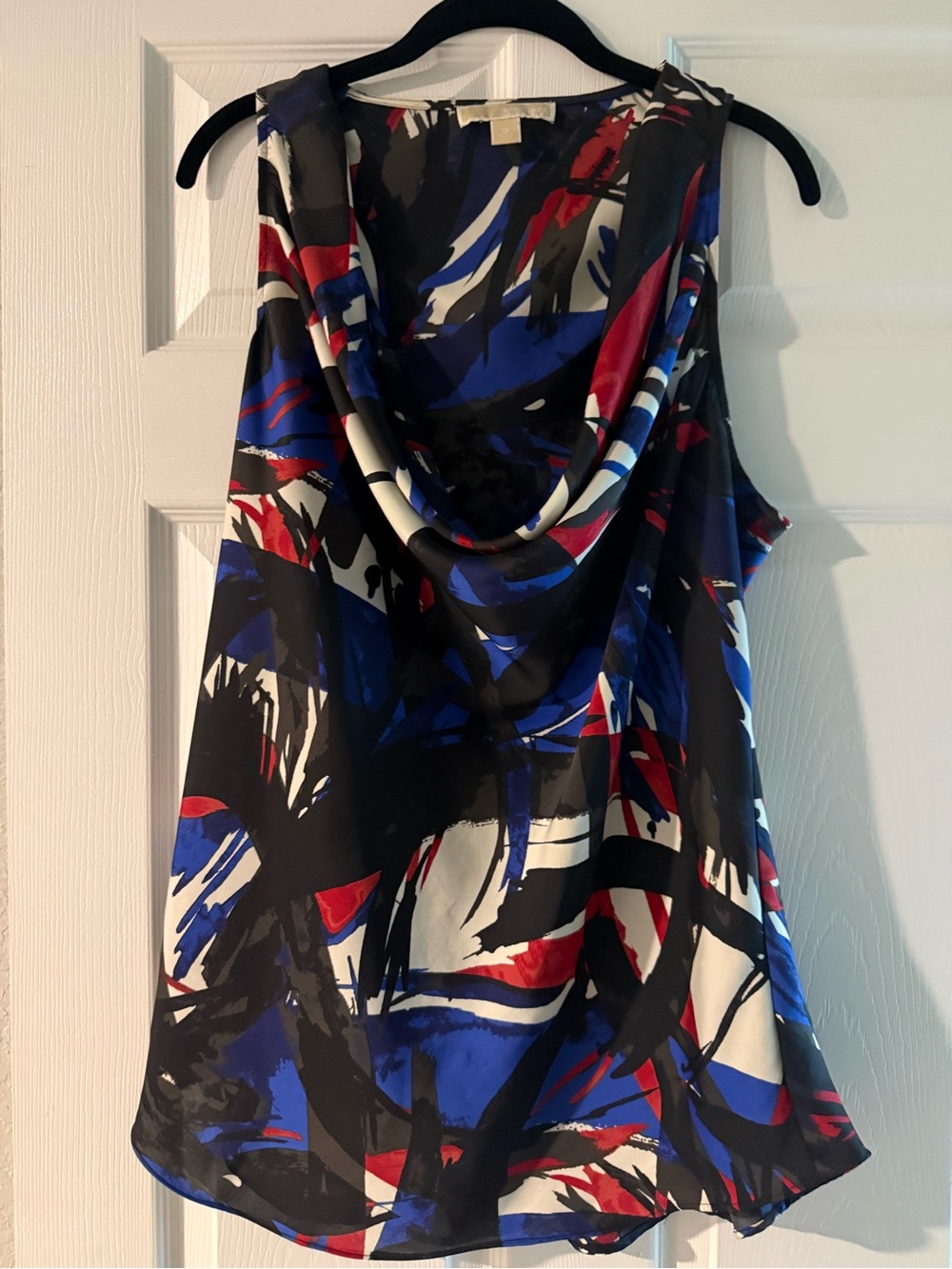 Michael Kors Sleeveless Cowl Neck Abstract Print Blouse - Blue/Red/Black